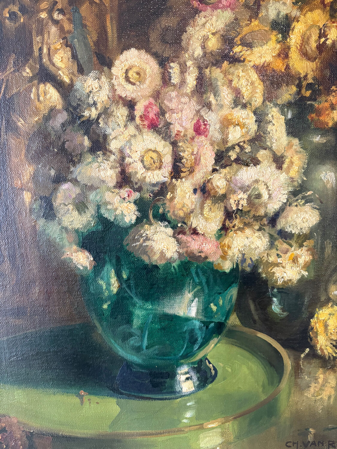 Oil on canvas painting C. Van Roose, still life