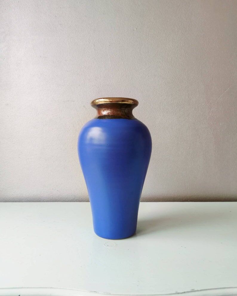 Blue vase in vintage earthenware, 80s