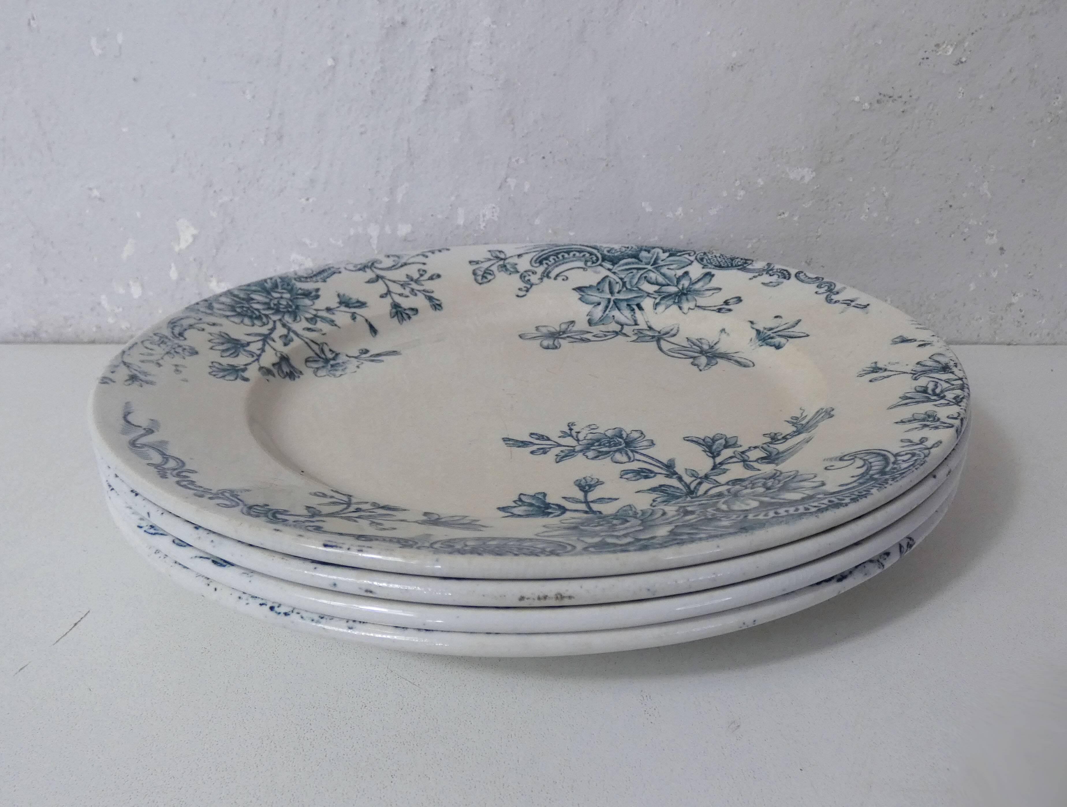 Terre de fer 4 assiettes plates fleurs althaea