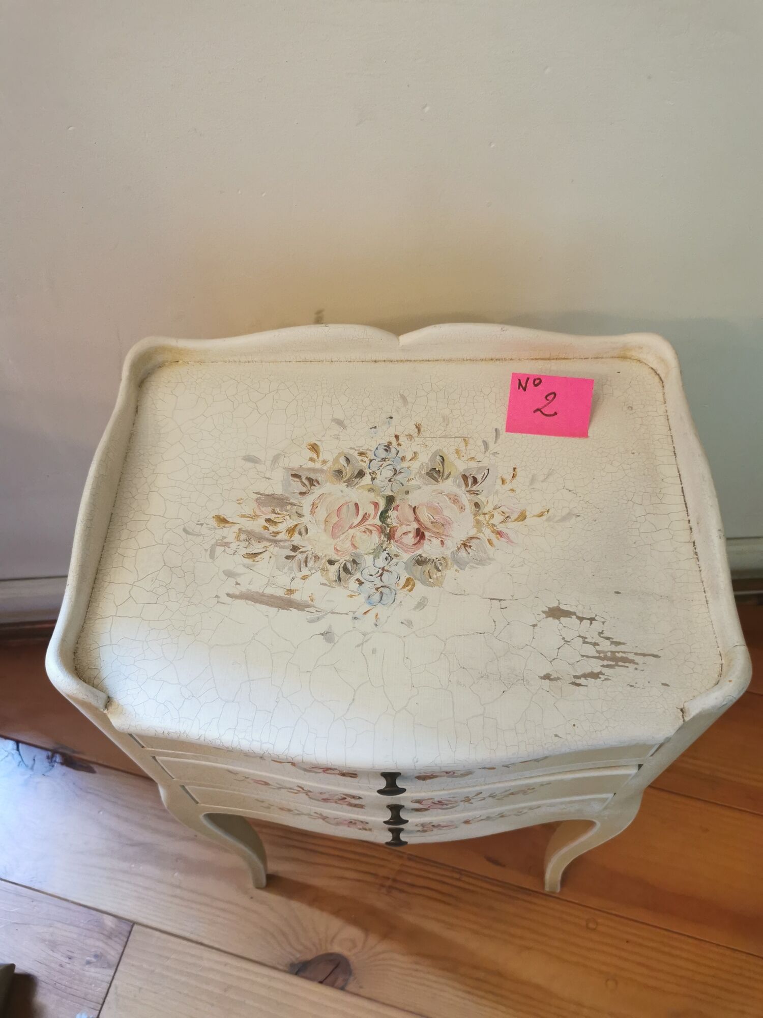 Pair of bedside tables louis XV style XX th century, painted floral decoration
