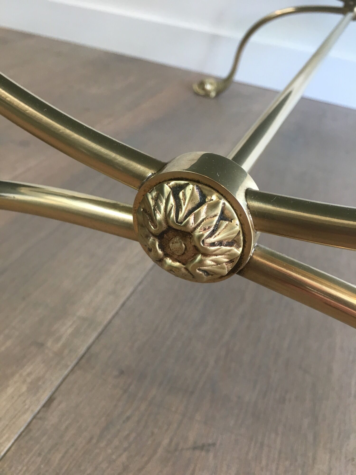Neoclassical brass style coffee table with dolphin head decoration