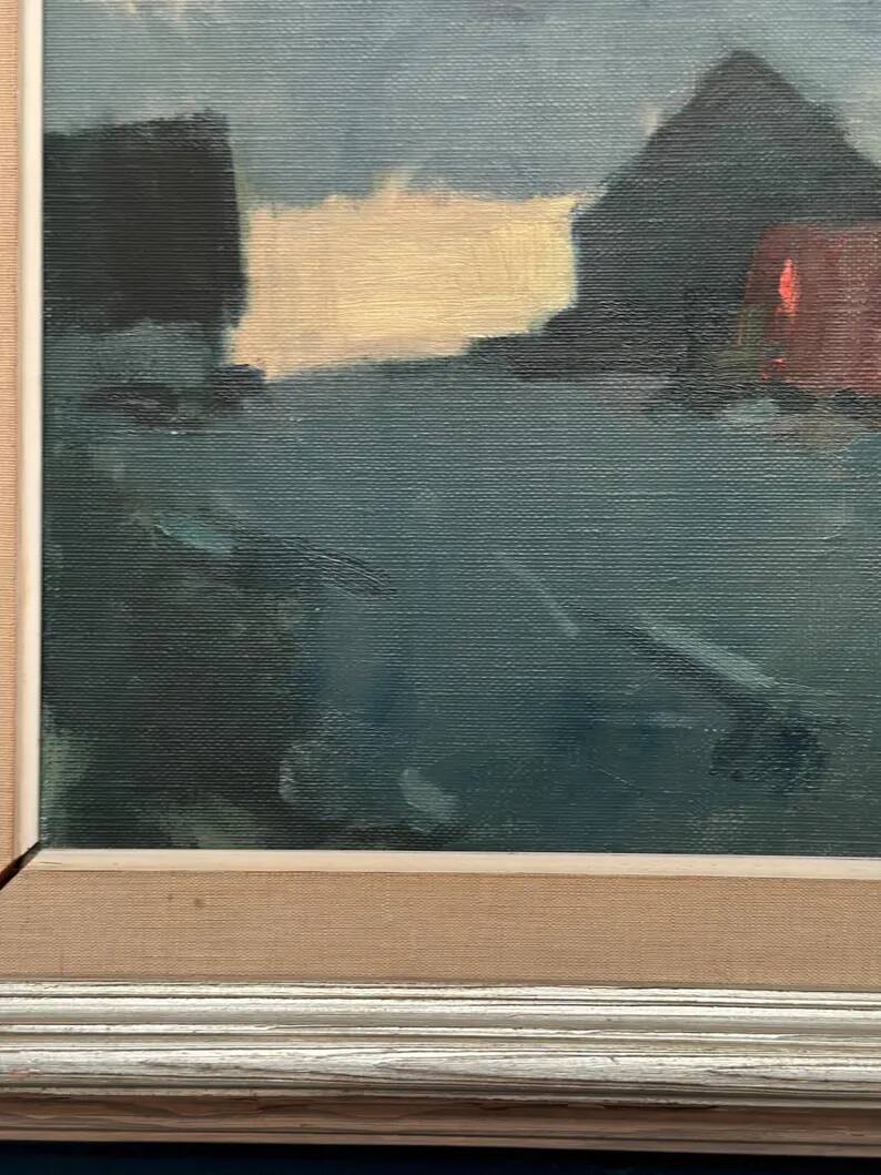 Original Swedish Oil on Canvas – “Red Barn” by Arne Aspelin – Signed – Vintage & Framed – 70 × 50 cm (27.6" × 19.7")