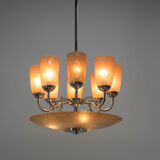 Art deco chrome plated chandelier