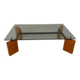 Old coffee table in glass and magnifying glass, French design Paul Michel, year 70