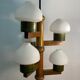Midcentury Scandinavian wood and opaline glass hanging pendant