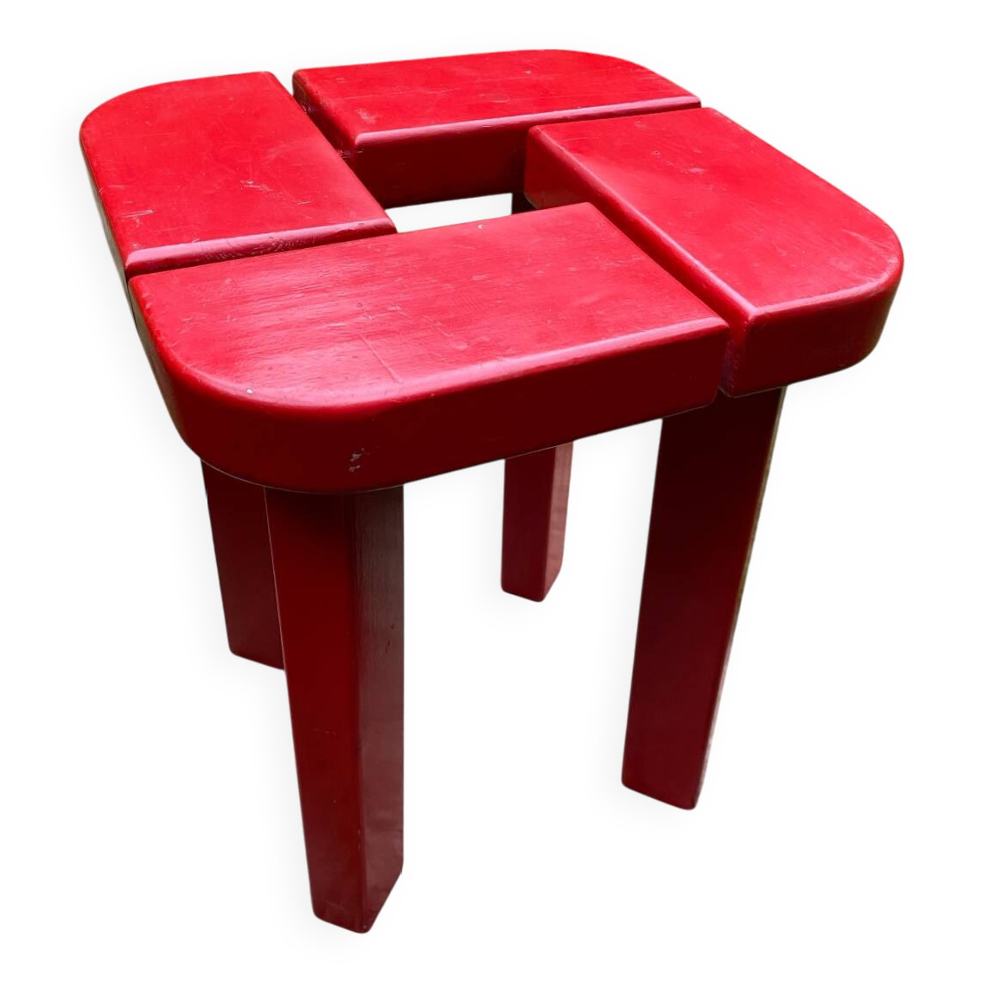 Tabouret de sauna laqué rouge par Olof Ottelin Finlande 1960