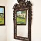 Grande Miroir Italien Sculpté, Bois Doré et Patiné, Style Baroque Rococo, A