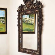 Grande Miroir Italien Sculpté, Bois Doré et Patiné, Style Baroque Rococo, A