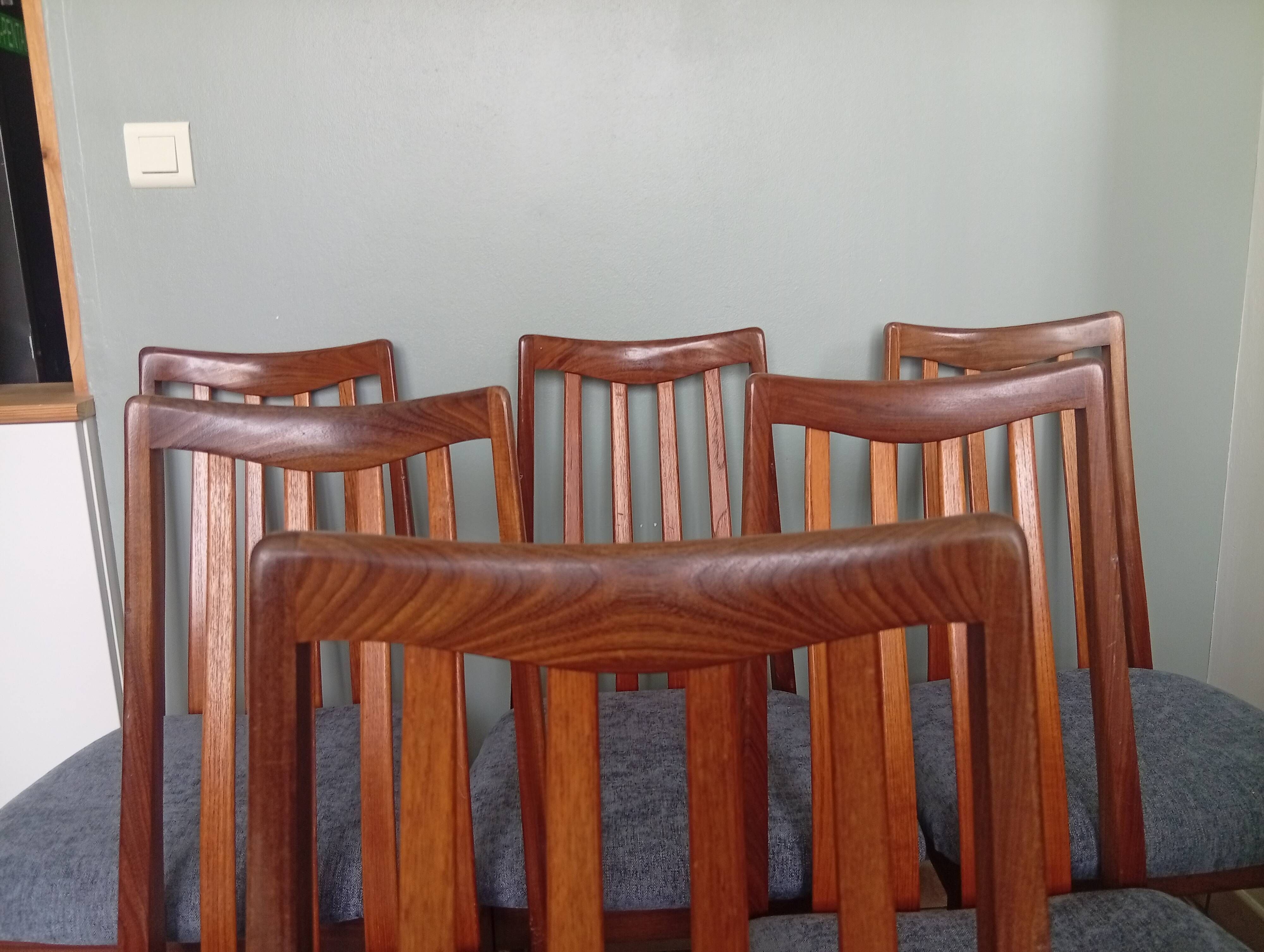 Lot of 6 Gplan teak wood armchairs vintage 1970s dining room scan.