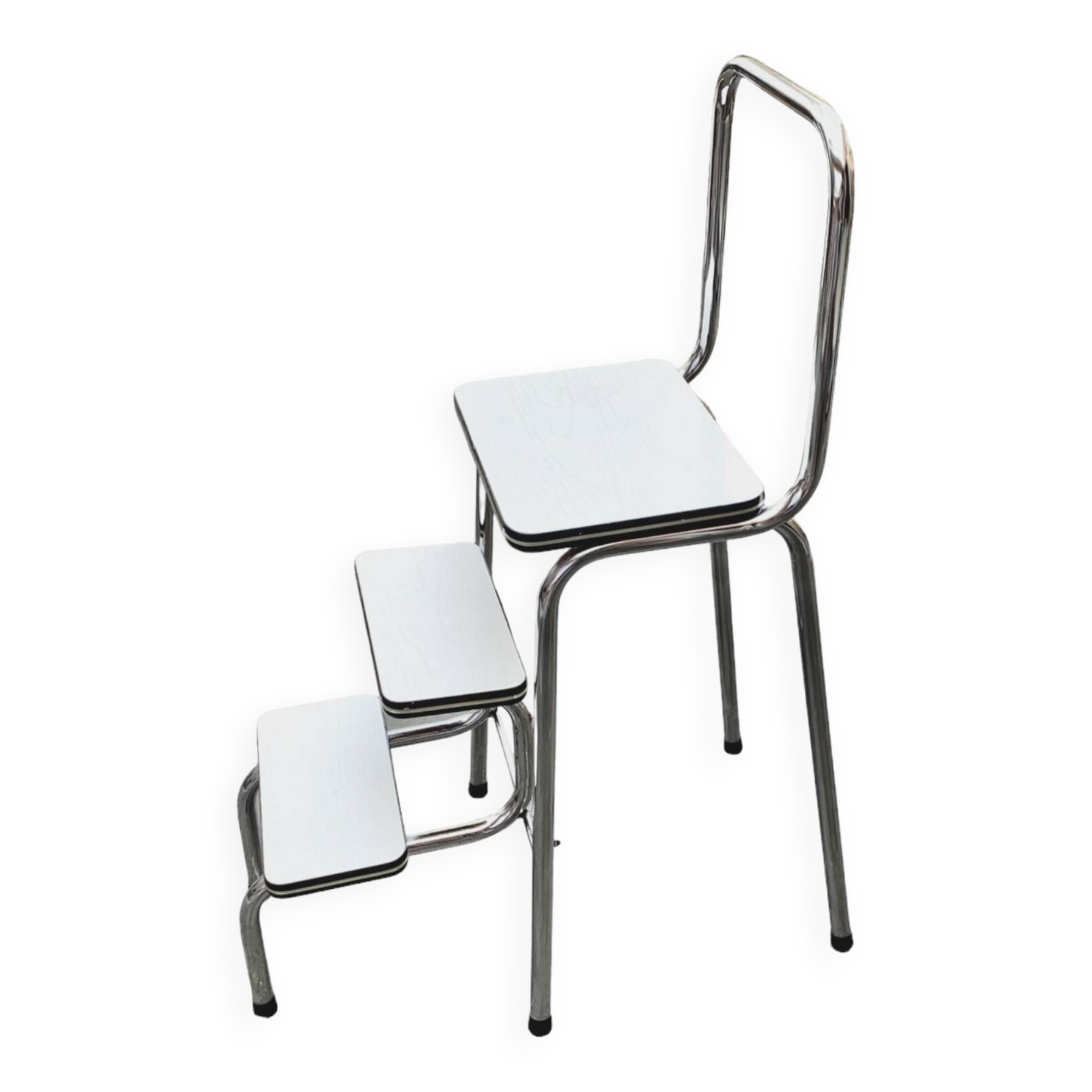 Vintage stepladder in Formica, wood and chromed metal