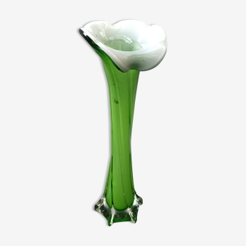 Vase soliflore multicouche vert intérieur blanc vintage