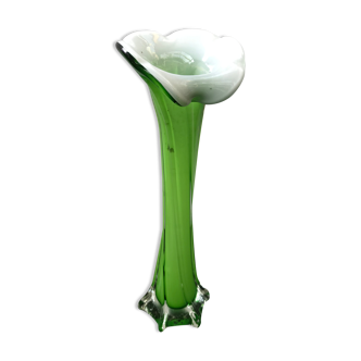 Vase soliflore multicouche vert intérieur blanc vintage