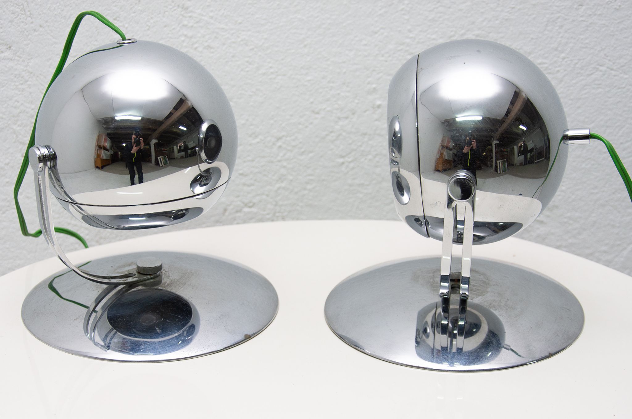 Pair of mid century space-age positioning desk lamps, 1960, Central Europe