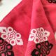 Vintage graphic red tablecloth and 8 matching napkins.