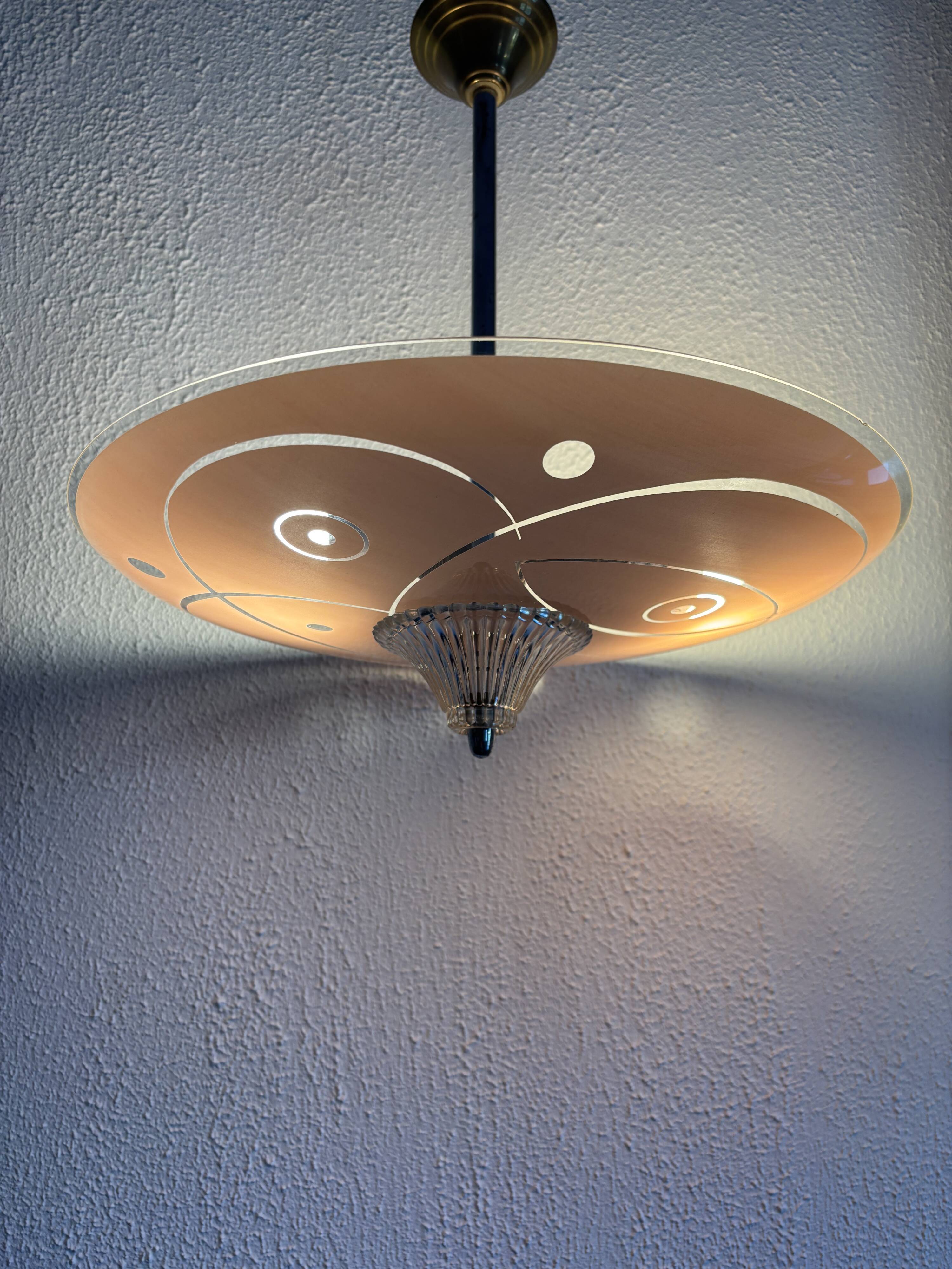 Vintage 1950s pink glass dome ceiling light - 39 x 40 cm