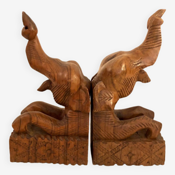 Vintage carved wood bookend