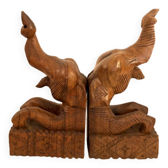 Vintage carved wood bookend