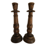 Pair of candle holders candle holders in carved wood 32 cm