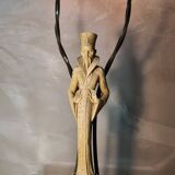 Lamp ivory resin figurines magician 1950 a 70 a. santini made in italy 63x26 marble base