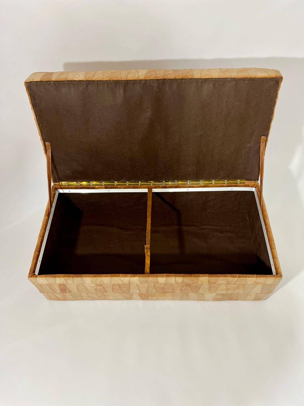 De Sede style storage bench, leather patchwork, 1970s design