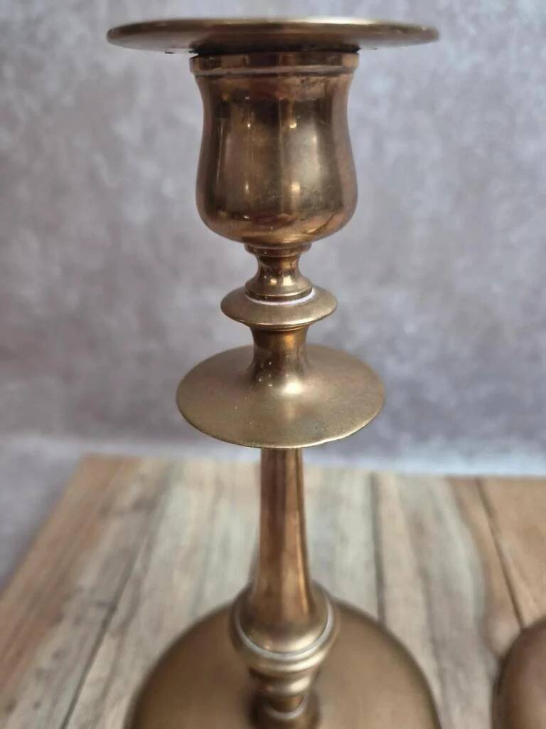 Pair of antique weighted brass candlesticks – neoclassical style