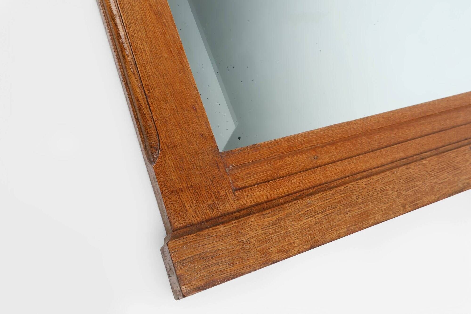 Art Deco Mirror in Oak with Carved Decorations and Facet Cut Mirror, 1930s