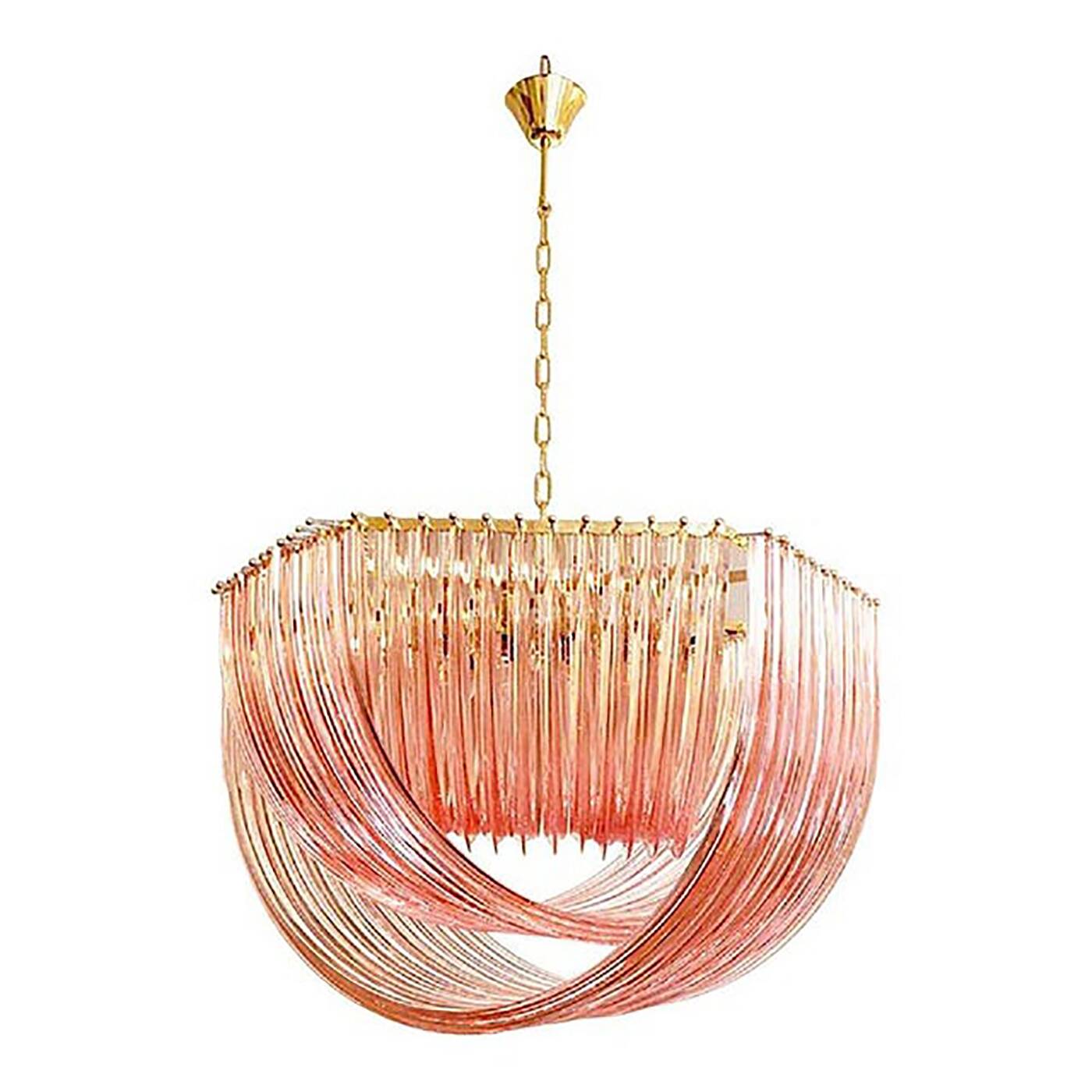 Glass Chandelier Arc in Pink Color With Gold Metal Frame