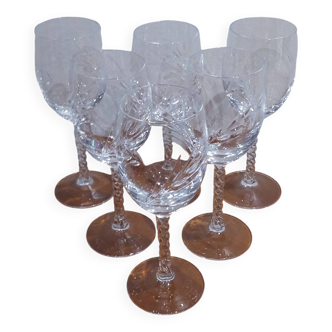 Very Pretty Set of 6 Epi Fleury White Wine Glasses in Arques Crystal