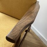 Vintage Club Mid-Century Modern Armchair: Yellow Fabric & Beech Wood Frame