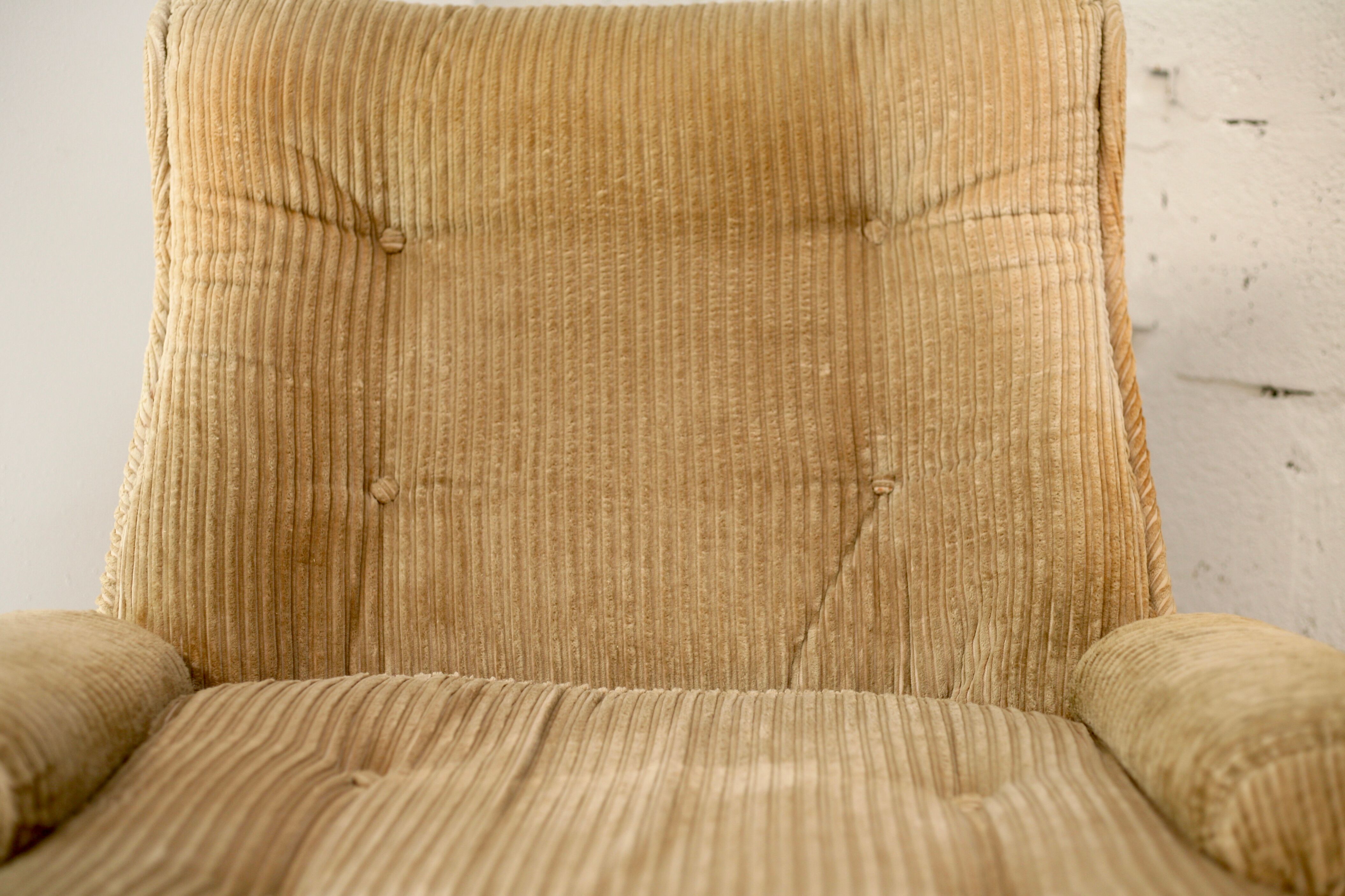 Pair of armchairs by michel cadestin, airborne edition, fiberglass and beige velvet, circa 1970