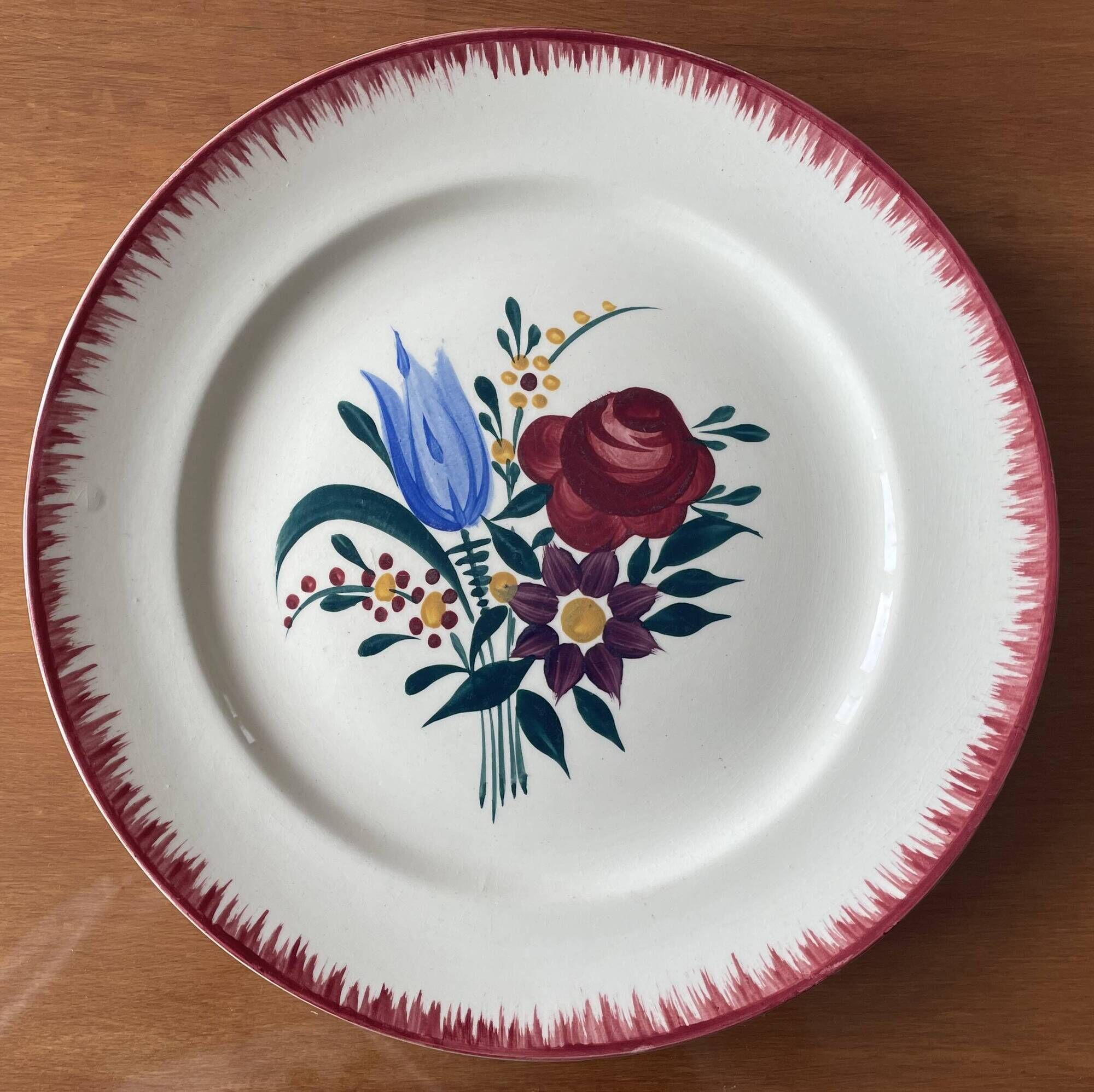 6 large antique flat plates in B.F.K. earthenware.