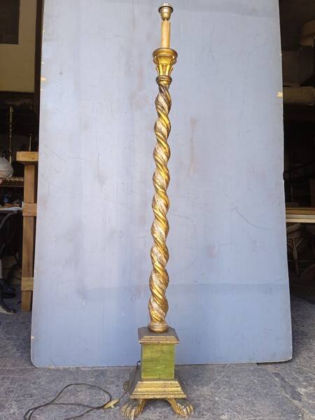 Polychrome gilded carved wood floor lamp ep 1940