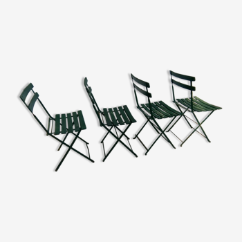 Set of 4 folding garden bistro chairs in wood and iron