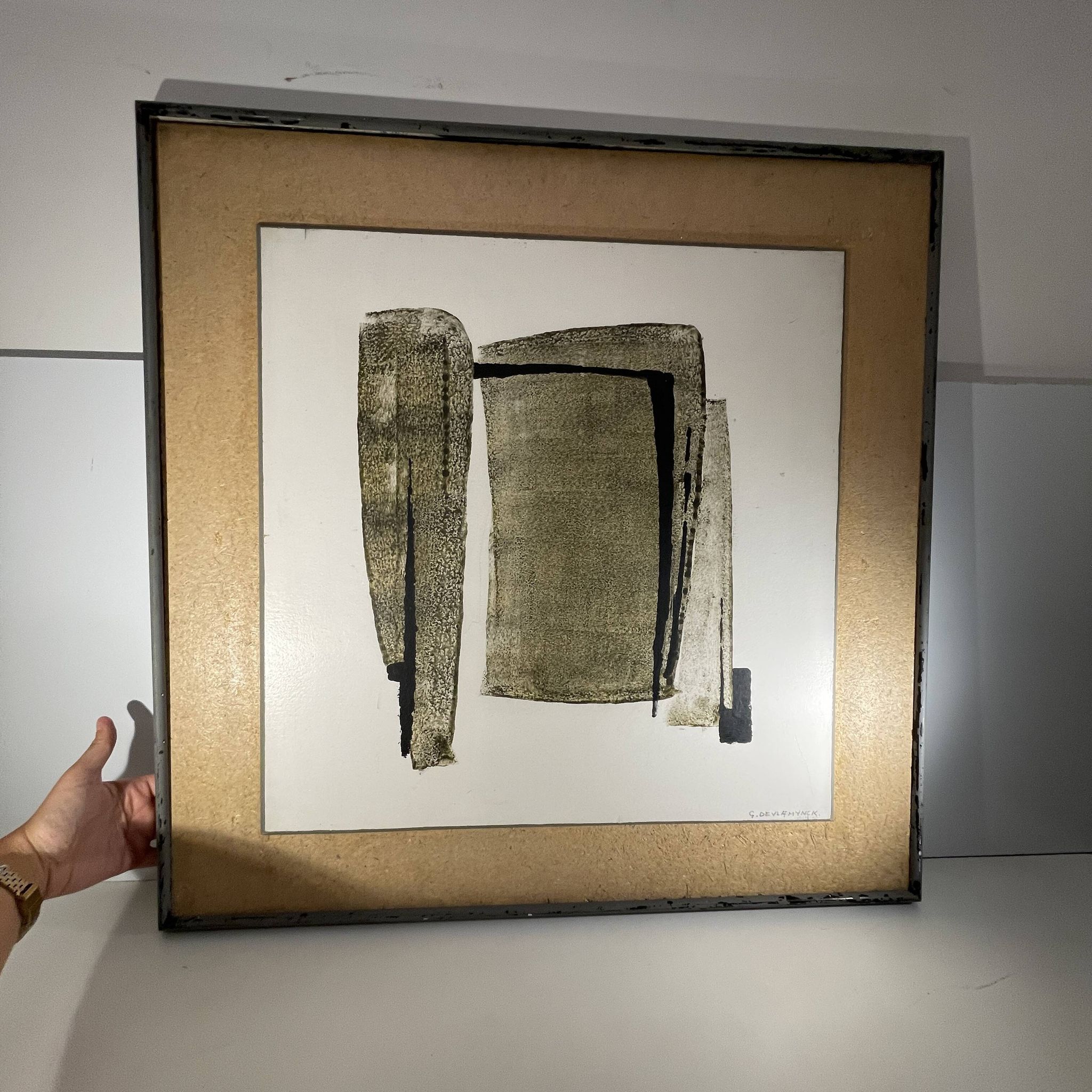 Abstract painting, Georges (Géo) De Vlamynck, oil on panel, ca 1960