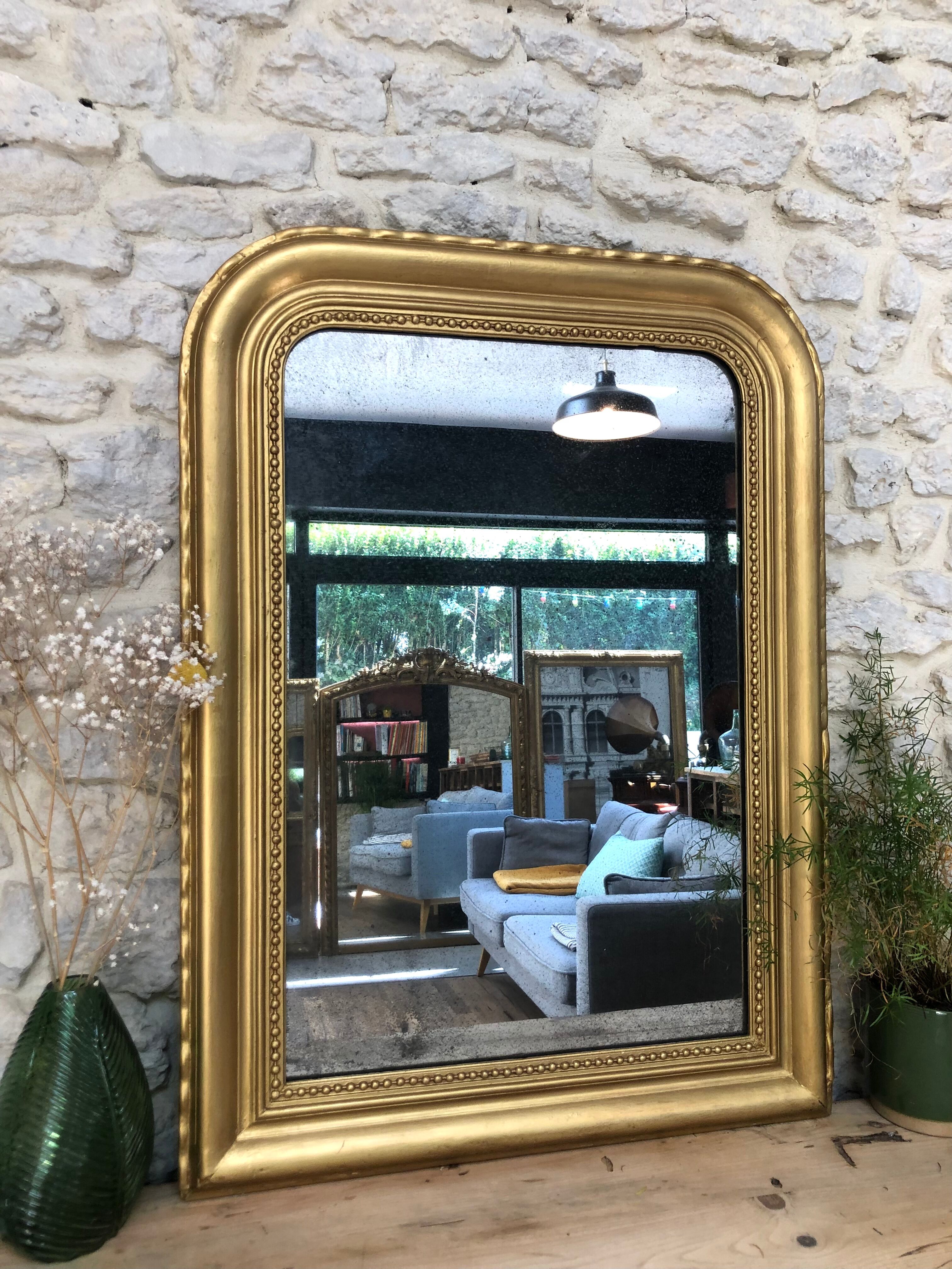 Louis-Philippe mirror 19th century, gold with gold leaf, mercury ice 102x77.5cm