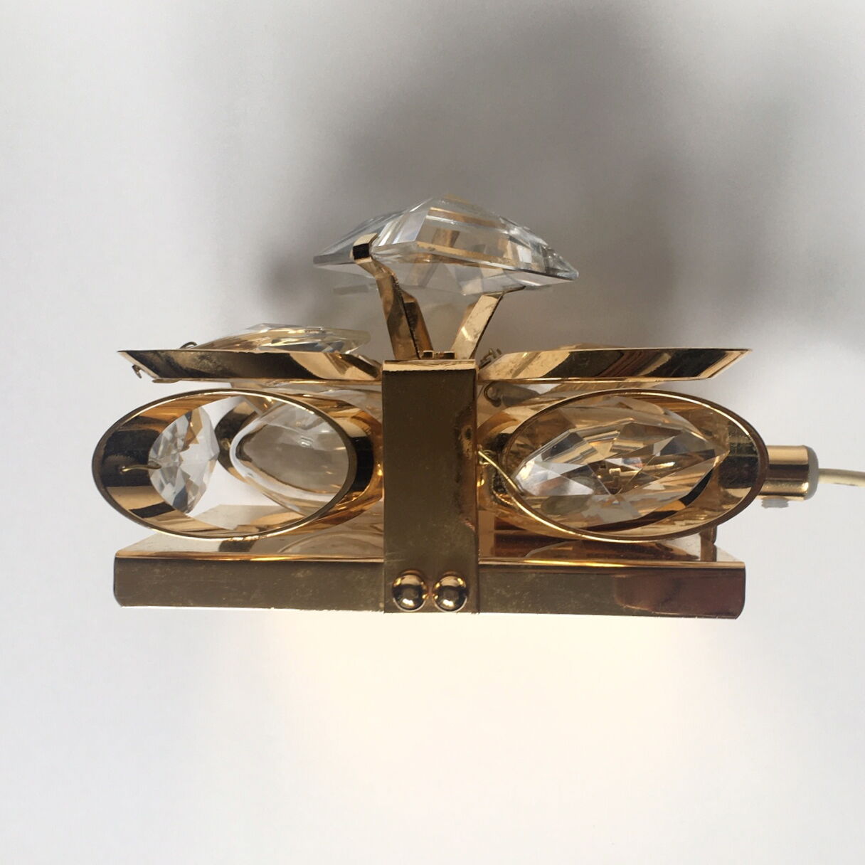 Palwa gold brass and crystal wall light 1960 design