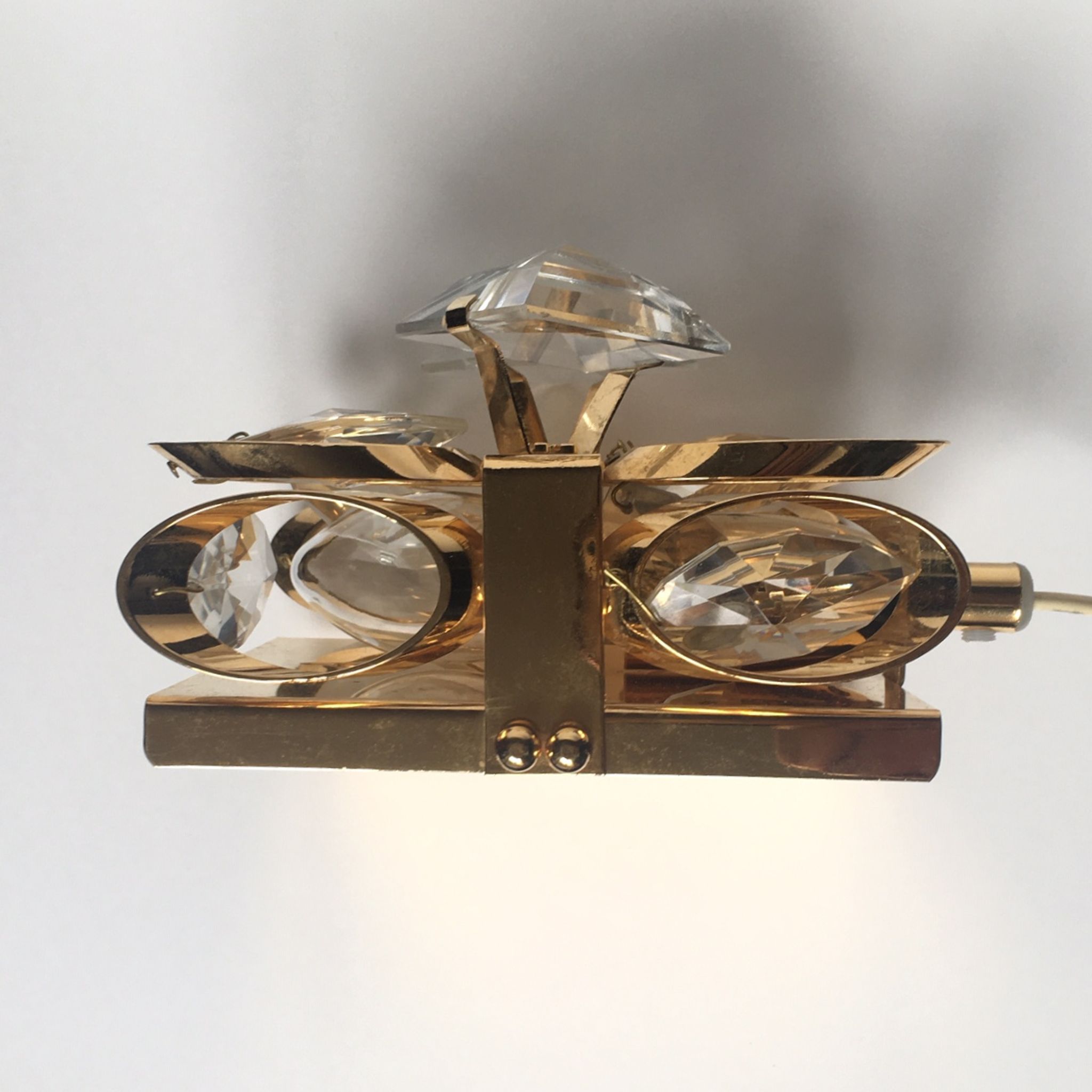 Applique en laiton doré et cristal de Palwa design 1960