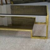 Designer coffee table with brass structure and black smoked glass, 1970s