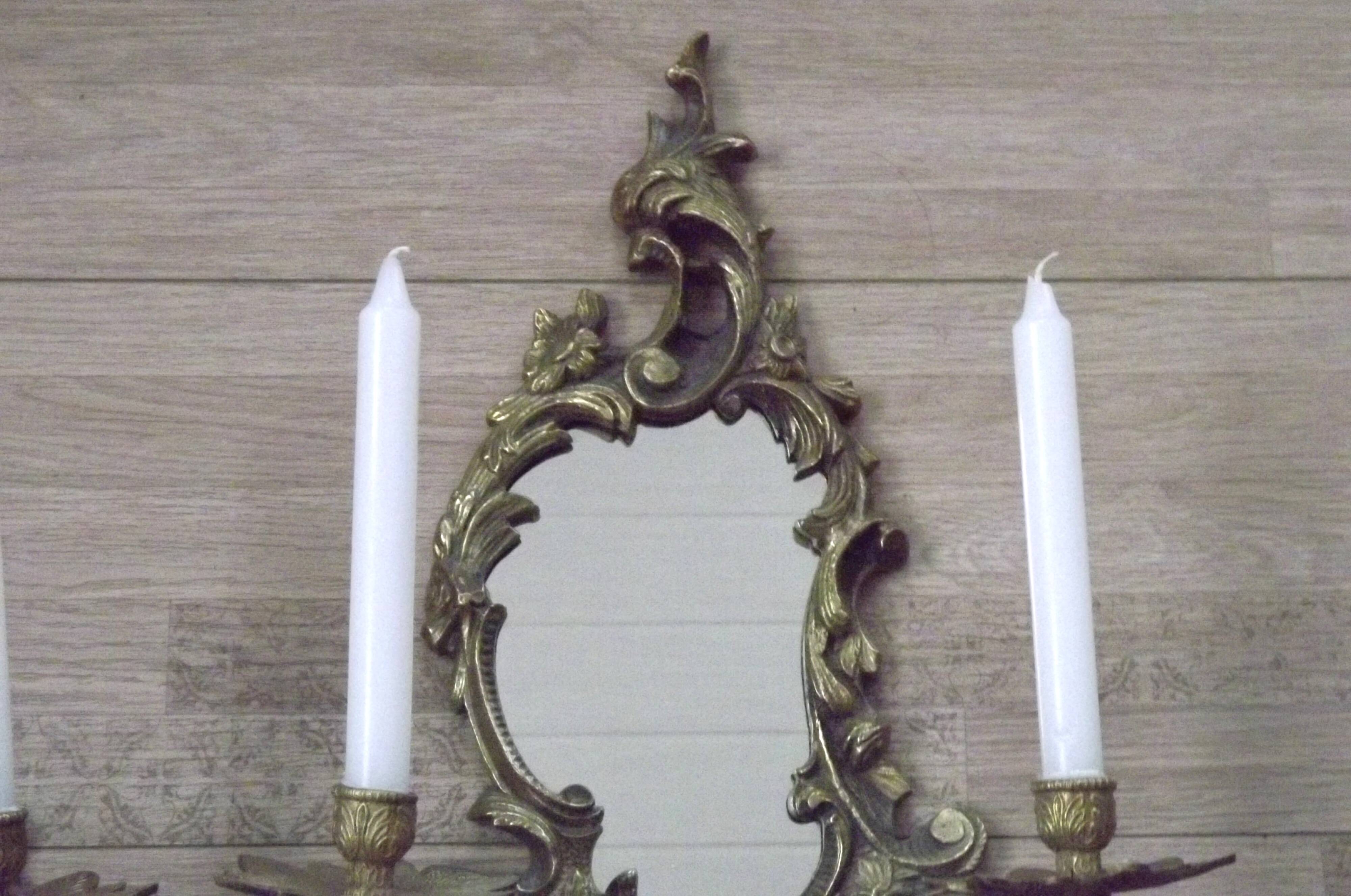 Large Pair of French Antique Bronze Mirror Double Candle Wall Sconces 5127
