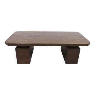 1960s Brutalist style rectangular coffee table with cut corners