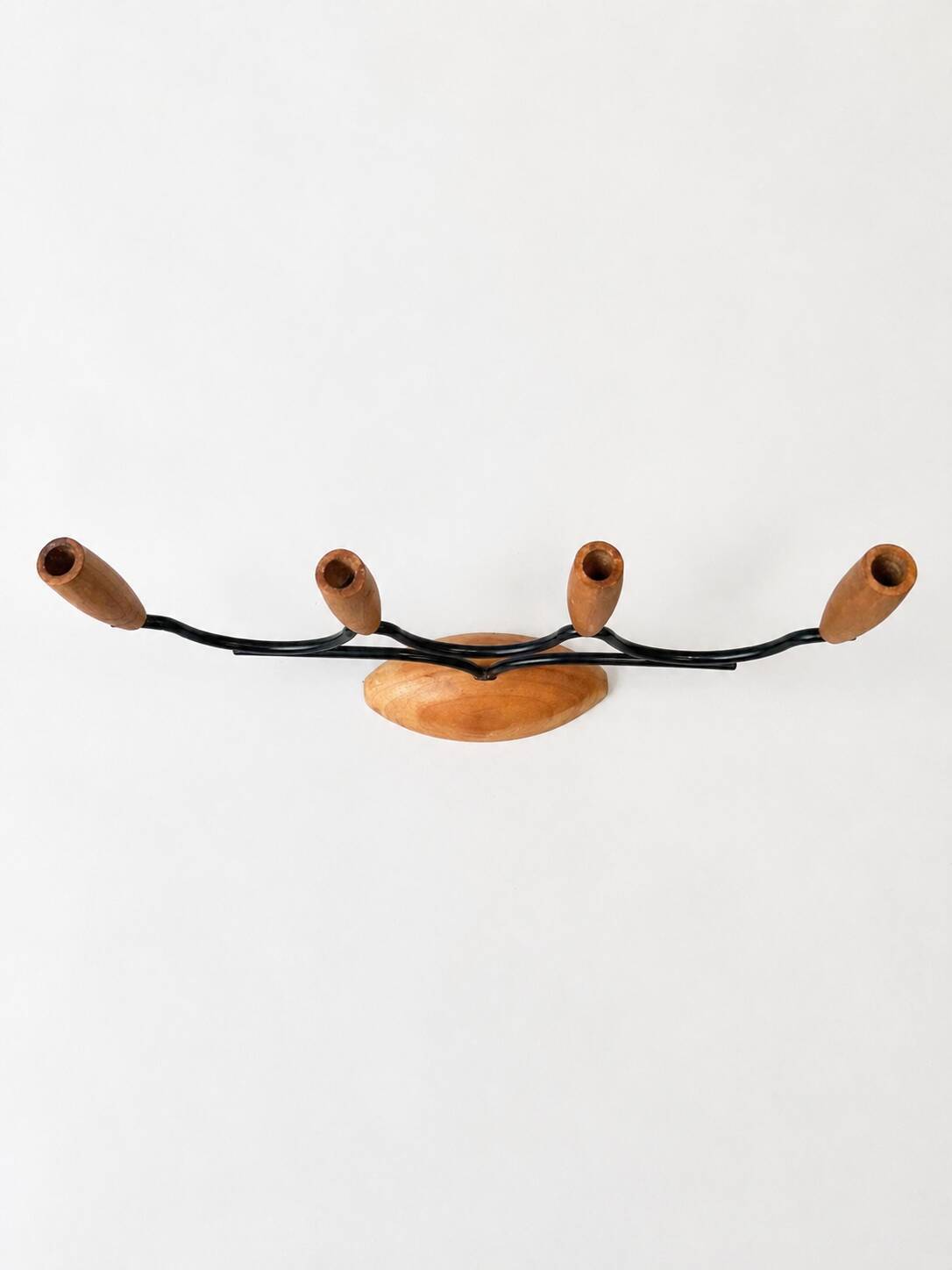 Chandelier Candelabre Mid-Century en Teck et Métal Noir – Design Danois