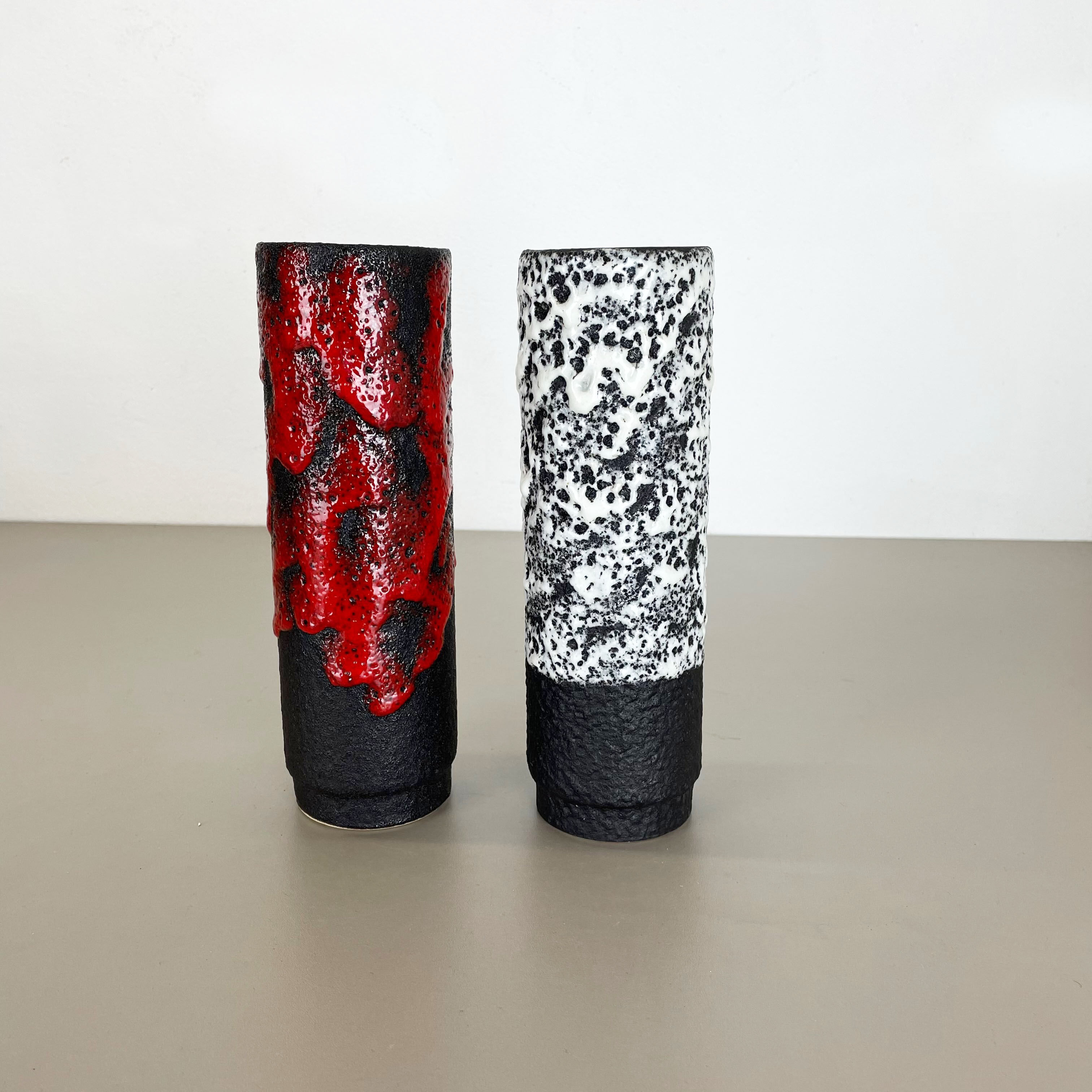 Set of Two Pottery Fat Lava Vases "Black-red-white" by Jopeko, Germany, 1970s
