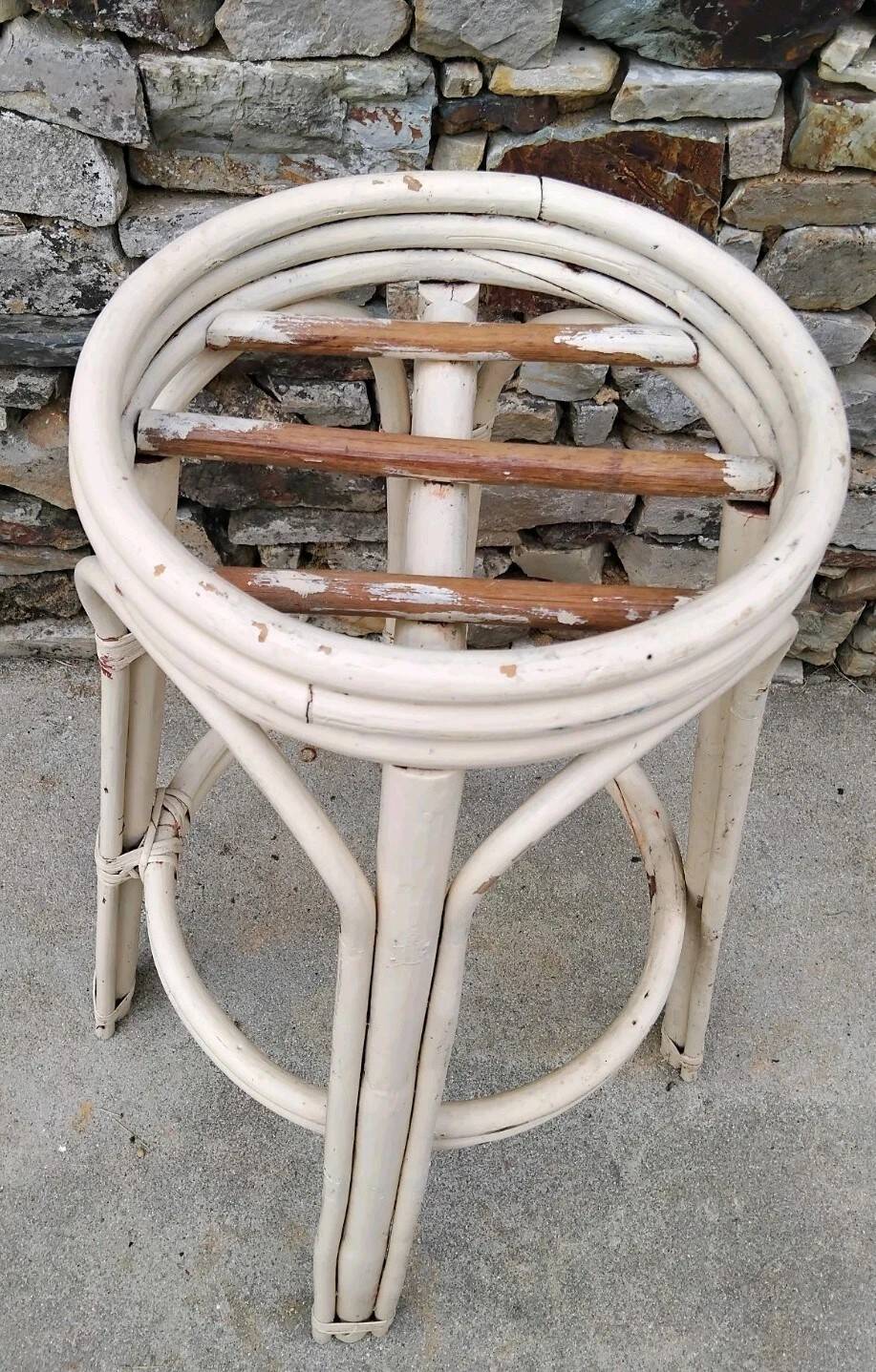 Tabouret De Bar En Rotin Vintage Année 70