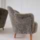 Samspel lounge chairs in sheepskin/mouton modernist mid-century by Carl Malmsten.