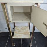 Bedside table in patinated iron, brass and marble tops