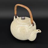 Vintage Japanese speckled stoneware teapot with bamboo handle