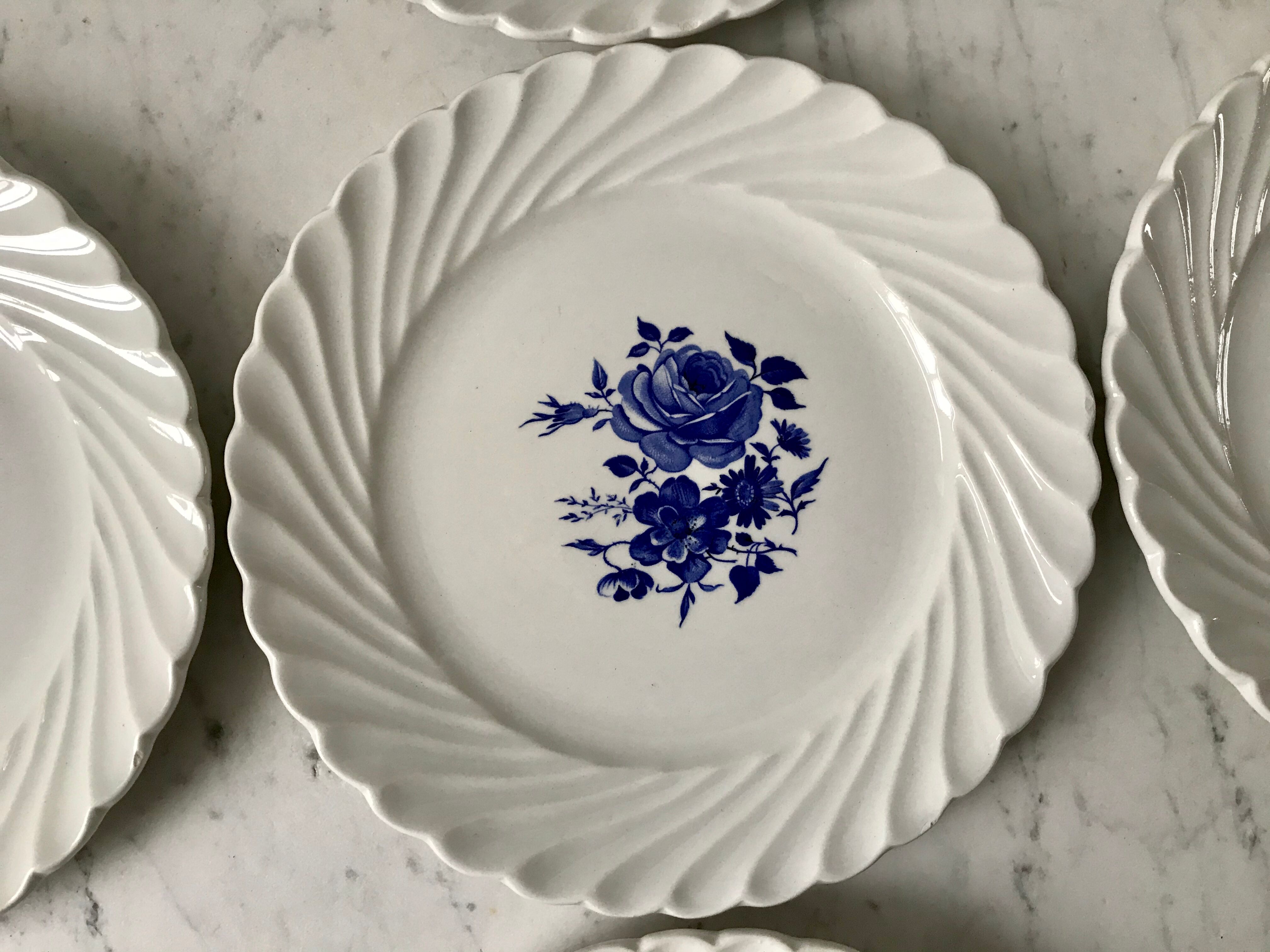 set of 5 F&G Lunéville flower dessert plates 60s