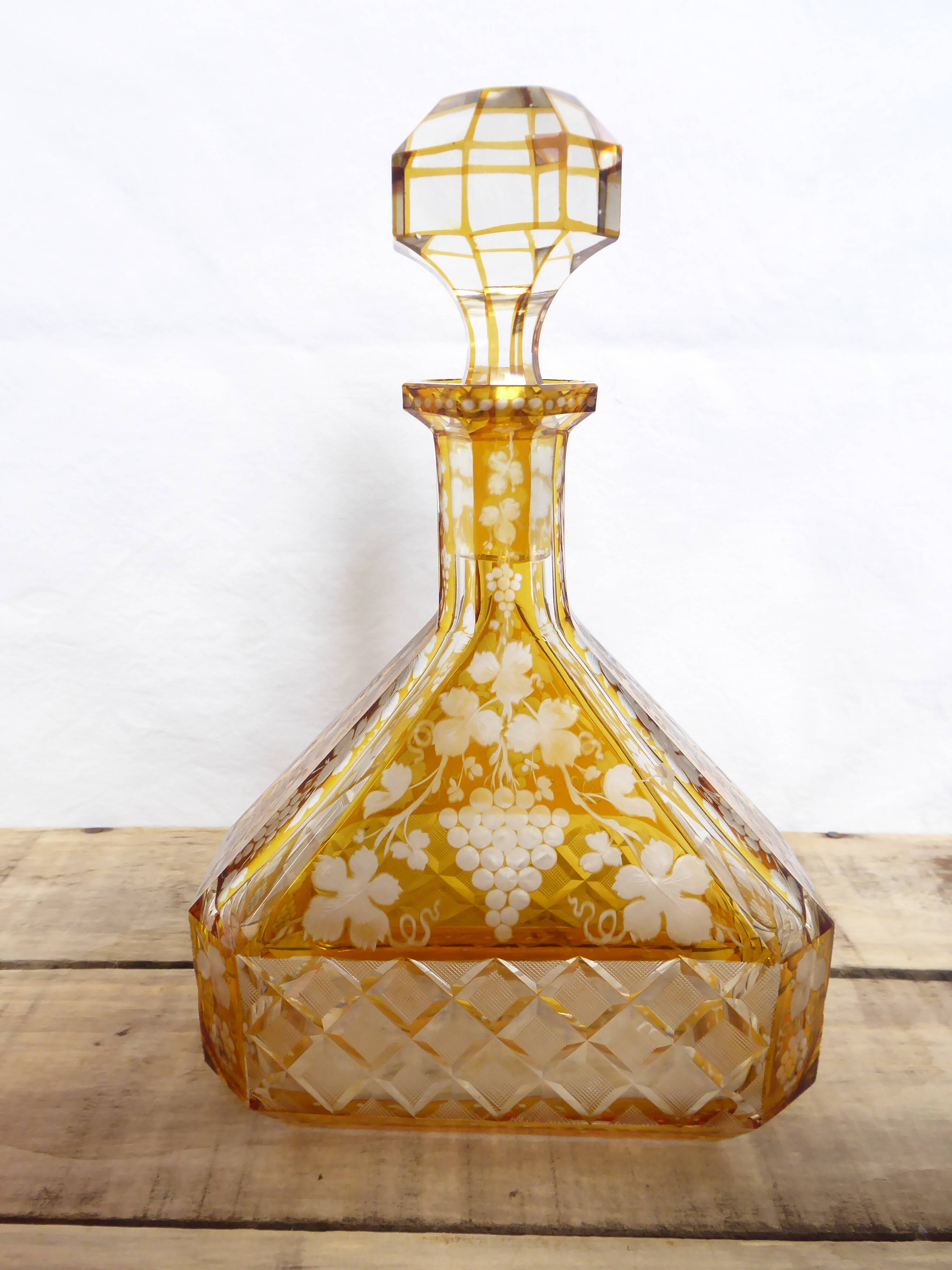 Engraved and cut crystal decanter