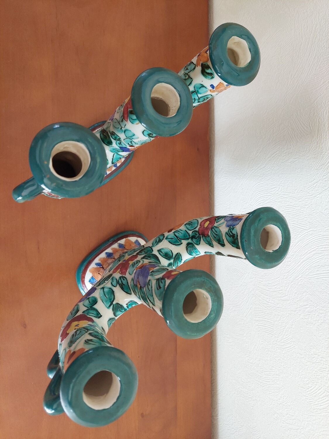 Pair of Monaco Cerart candlesticks floral decor 1950 1960