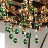 Lustre italien en tôle doré et pampilles en verre